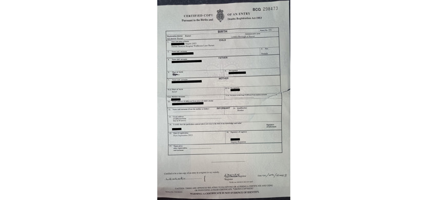 Испорченное свидетельство о рождении