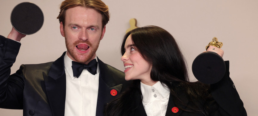 <p>Billie Eilish and Finneas O'Connell pose with the Oscar for Best Original Song for "What Was I Made For?" from "Barbie" in the Oscars photo room at the 96th Academy Awards in Hollywood, Los Angeles, California, U.S., March 10, 2024. REUTERS/Carlos Barria</p>